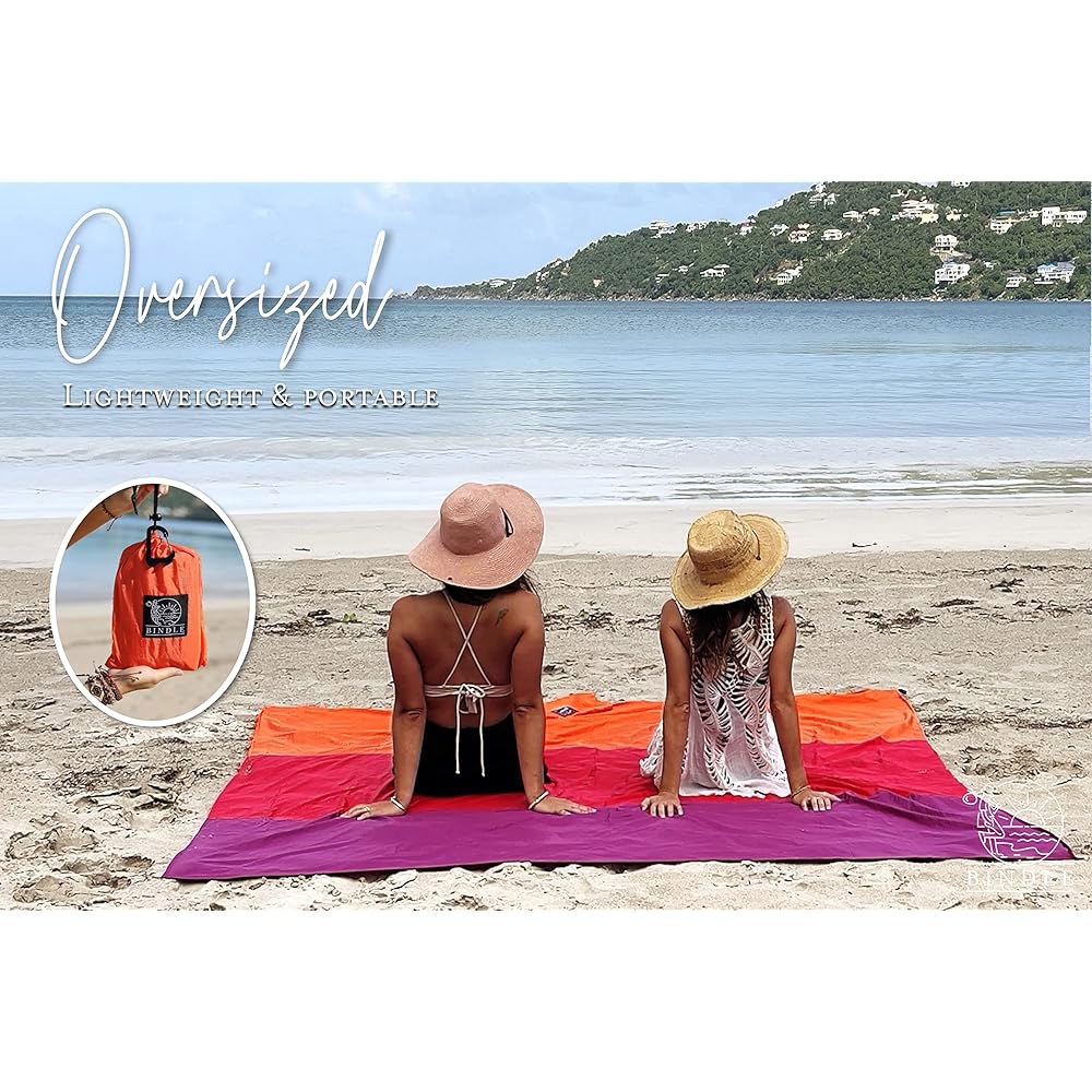 BINDLE Eco-Beach 담요 213.4 x 방수 소재, 매트 모래 휴대용 203.2cm(84 분위기를 야외 경량 80인치) 캠핑 재활용 피크닉 여행, 방지 일몰 라지, 방지 - 상세 이미지 2