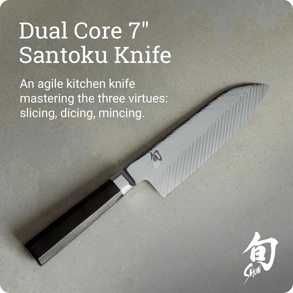 Shun 듀얼 코어 17.8cm(7인치), 산토쿠 스테인리스 전통 내구성 나무 사야 칼날, 2중 수작업으로 사용. 날카로운 스틸 제작, 있는 일본에서 크롬 환상적인 고탄소 일본 - 상세 이미지 3