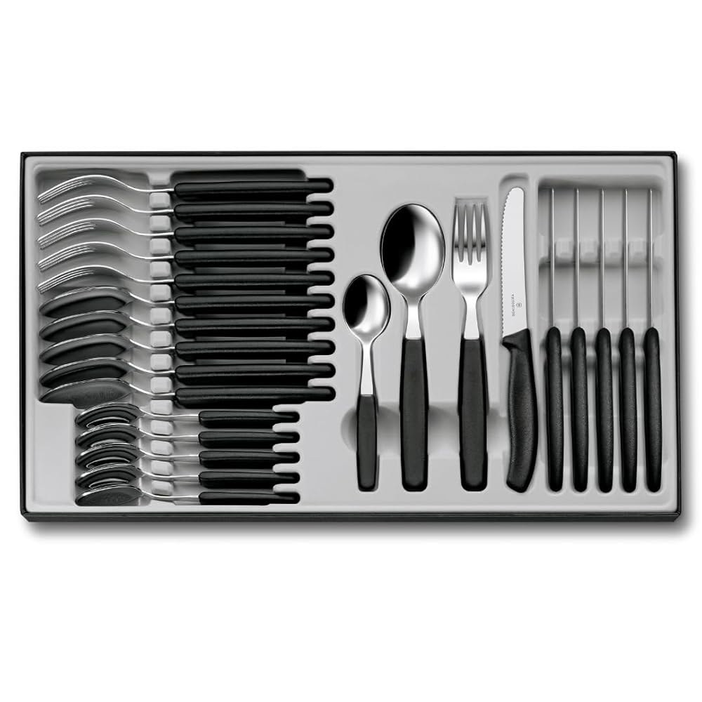 Victorinox 토마토 나이프가 있는 스위스 블랙, 클래식 5 세트 스틸, 스테인리스 5cm 30 24피스, x 테이블 - 상품 이미지
