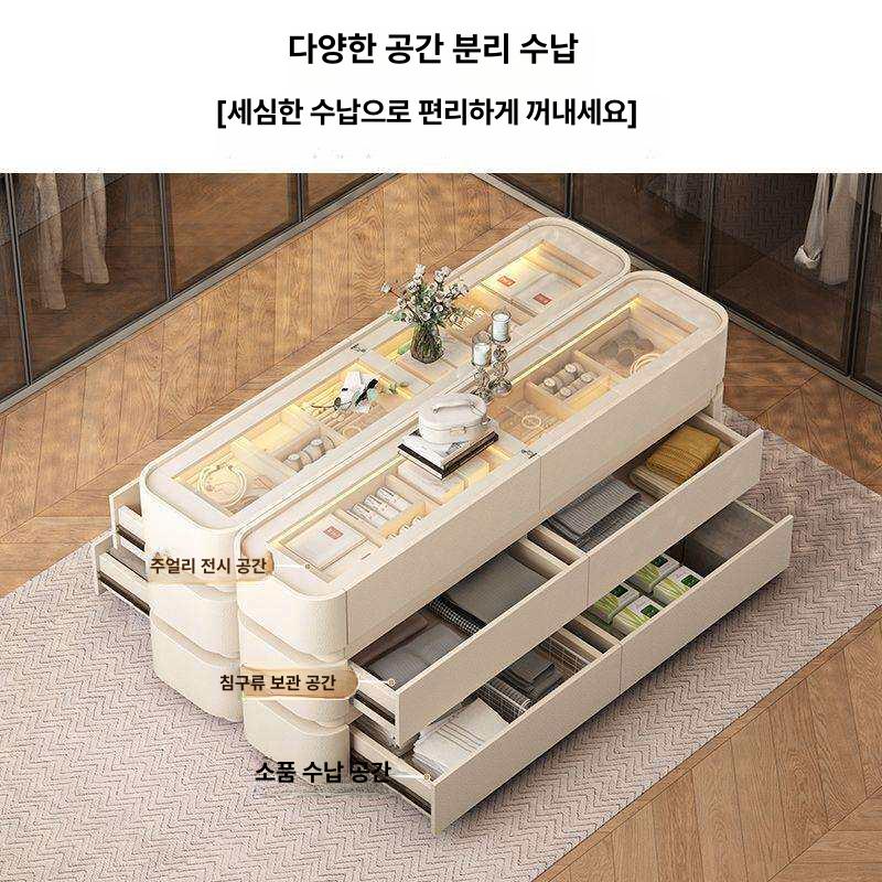 드레스룸 아일랜드장 디스플레이장 시계 의류수납장 진열장 크림화이트 주얼리 - 상세 이미지 2