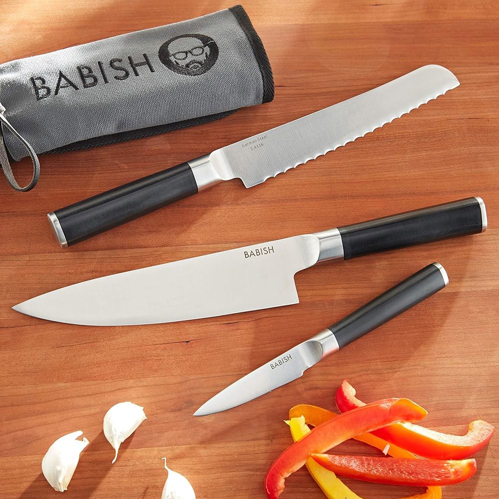 Babish 독일 고탄소 1.4116 스틸 3피스 주방 포함 나이프 빵 커틀러리 세트, 나이프), 롤 (셰프, 페어링 - 상세 이미지 2