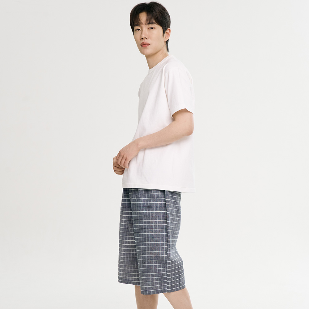 그레이 S체크 7부 순면 남성 잠옷 파자마 바지 - 상세 이미지 3