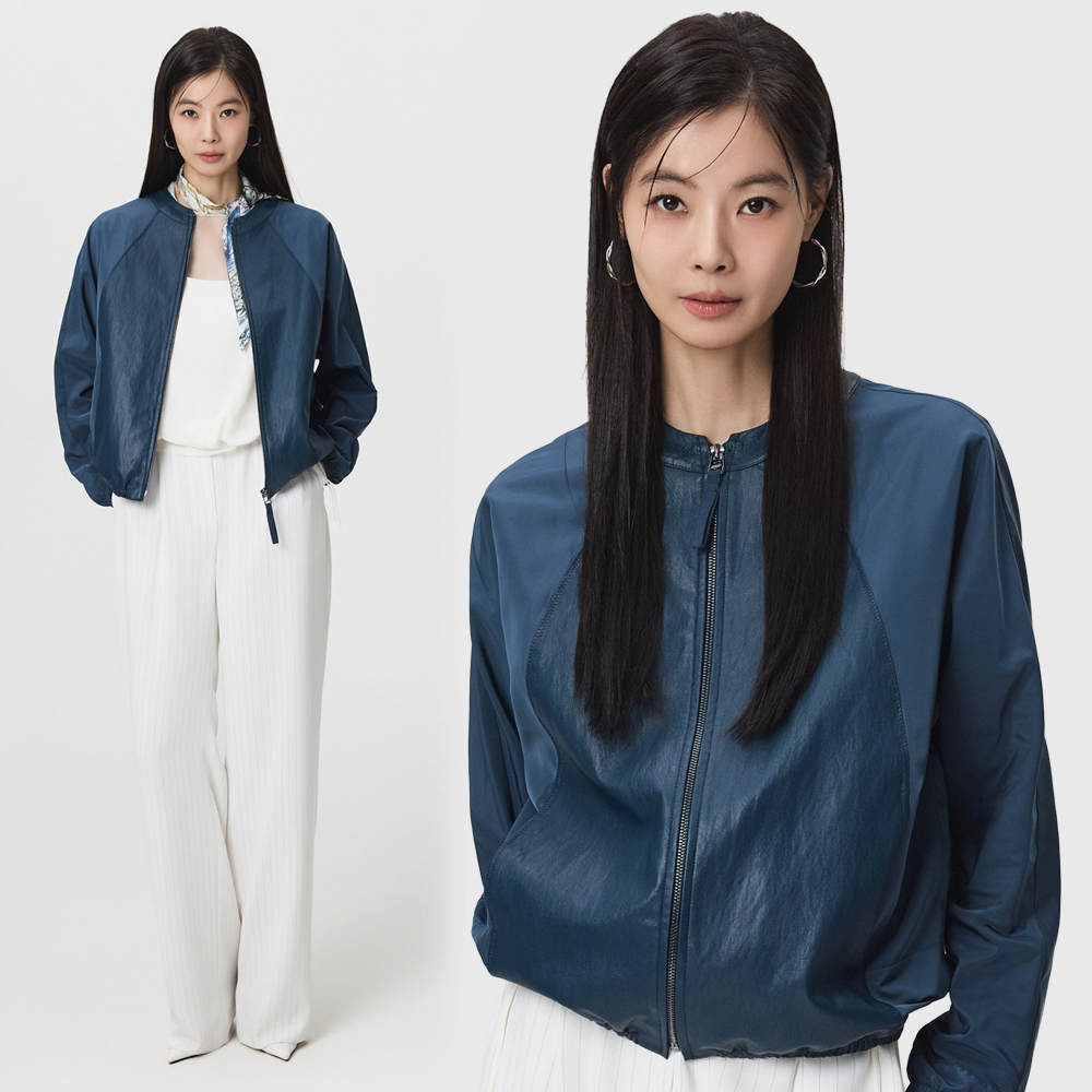 메시제이 FAUX 레더 블록 자켓 세미 오버핏 블루종 점퍼 페이크 인조 가죽 봄 가을 잠바 - 상세 이미지 4