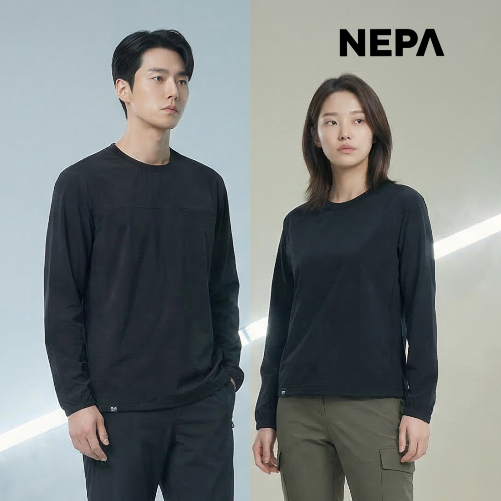 네파 남성 여성 긴팔 티셔츠 라운드 스판 신축성 맨투맨 포켓 티셔츠 냉감 - 상품 이미지