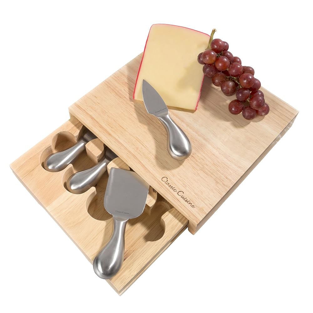 Classic Cuisine 제작 치즈 보드 나무 블록 선물 스틸 포함, cm 오락, 피크닉, 도구와 일상, 5피스 20.25 커팅 x 세트, 20.6 스테인리스 5 pc - 상품 이미지