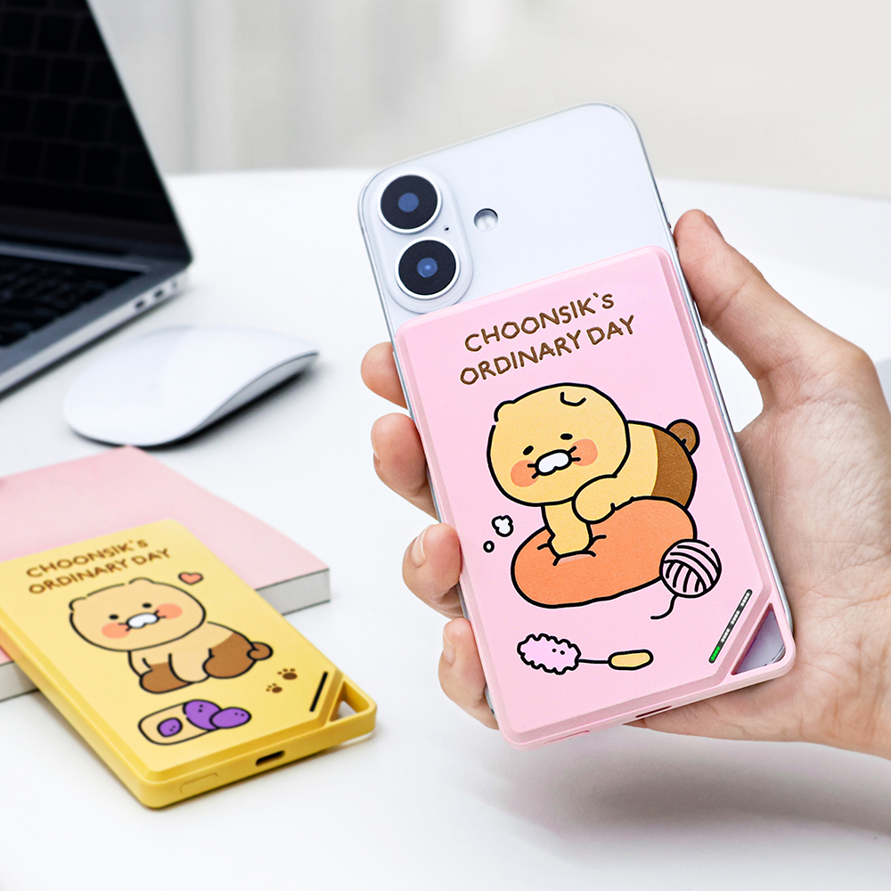 카카오프렌즈 춘식이 맥세이프 보조배터리 슬림형 무선 고속 충전 5000mAh 핑크 이미지 6