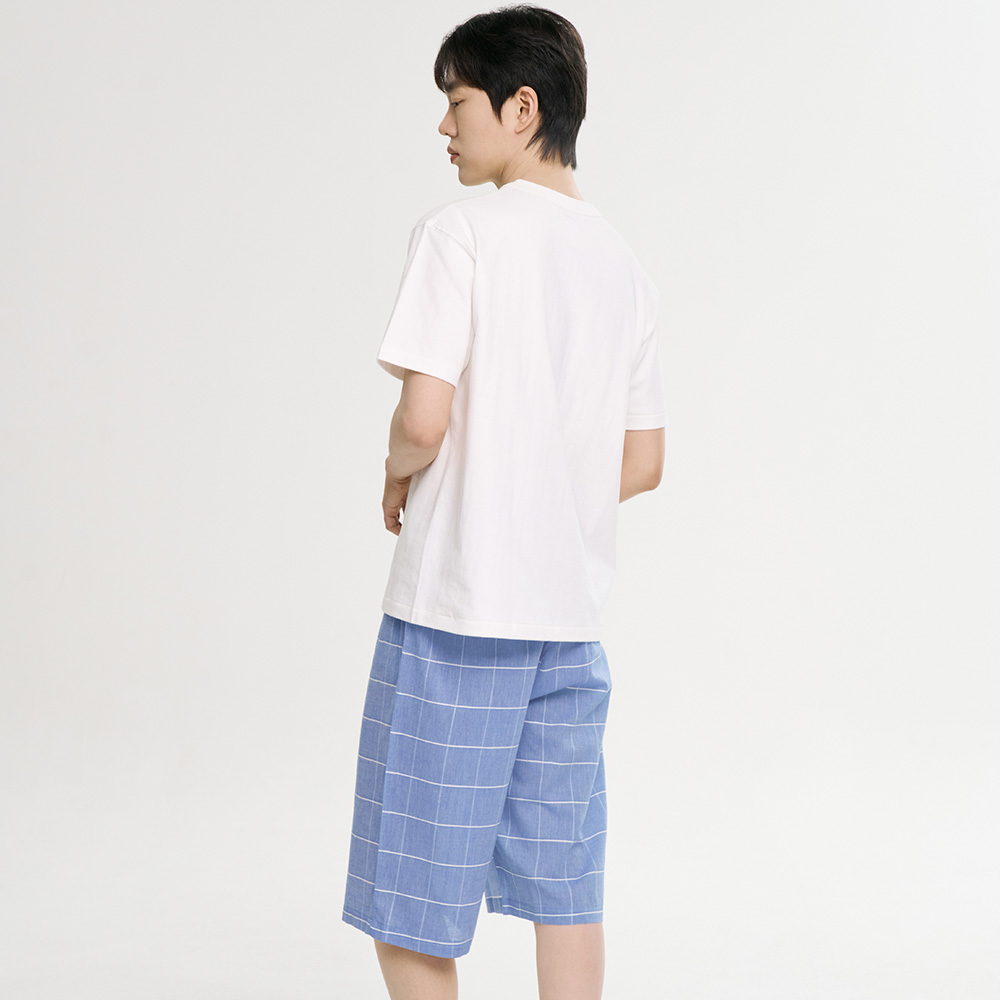 블루 L체크 7부 순면 남성 잠옷 파자마 바지 - 상세 이미지 3