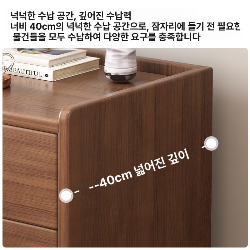 침대옆 틈새수납장 소파 서랍장 협탁 슬림 미니 더블 서랍+푸지 40x40x61cm 월넛 조립형 - 상세 이미지 4