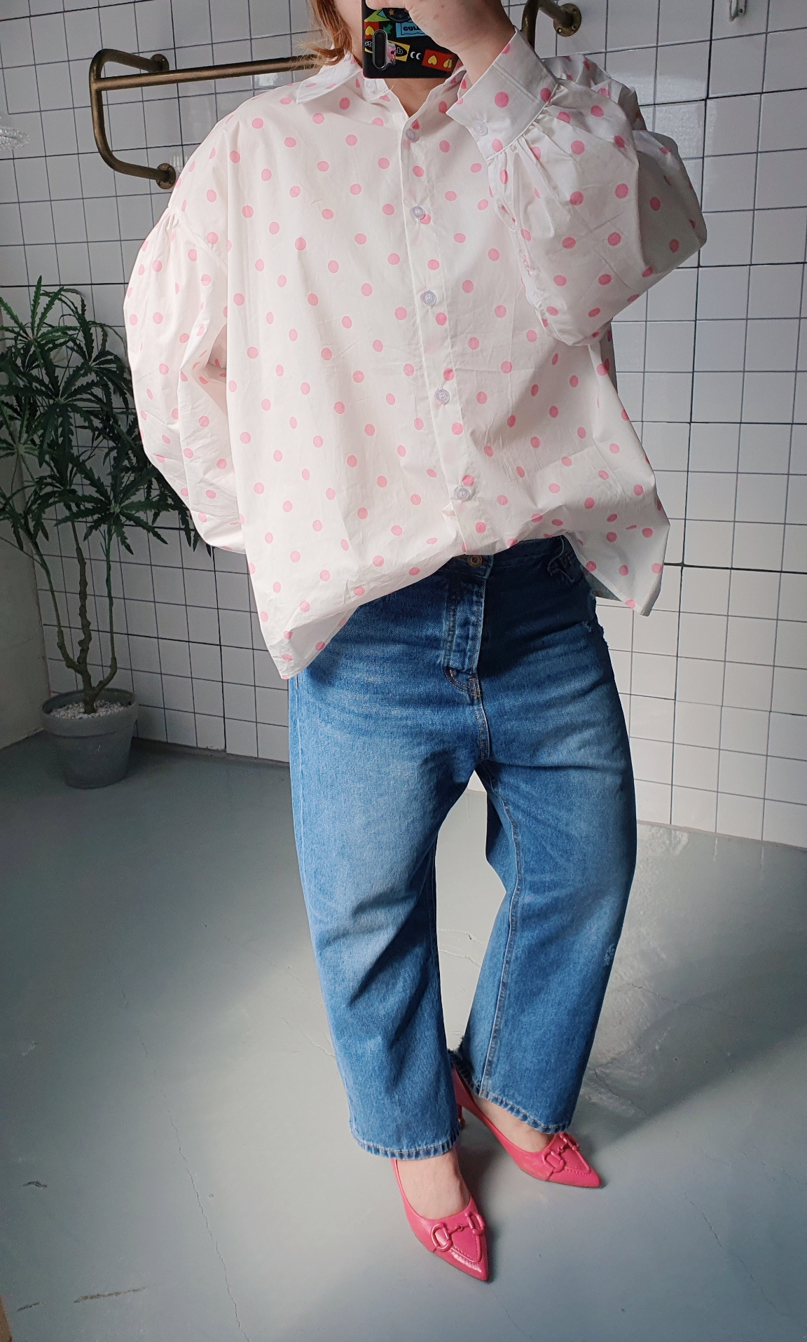 (무배) 오버핏 도트 카라 셔츠 블라우스 이미지 7