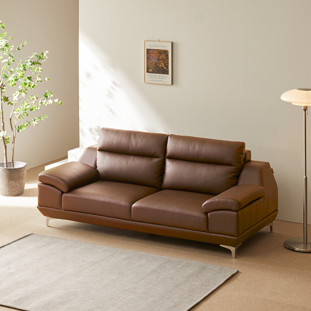 동서가구 뉴테라 천연면피가죽 소파 스툴미포함, 카멜, 3인용