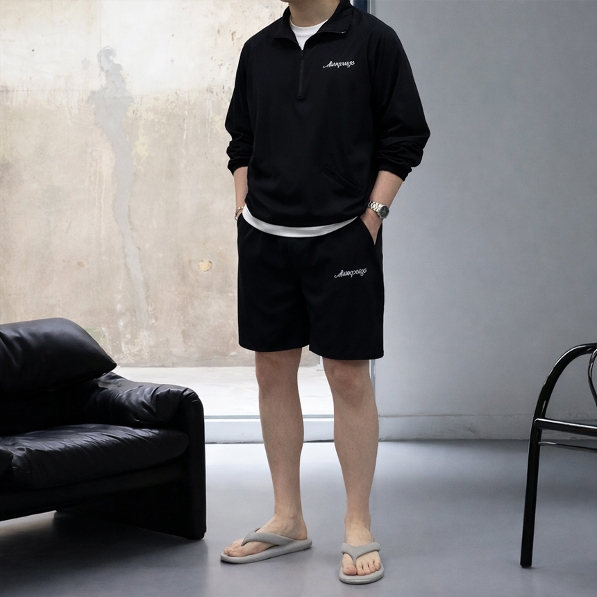 남자 트레이닝복 세트 아노락 오버핏 카라넥 반집업 반바지 셋업 이미지 6