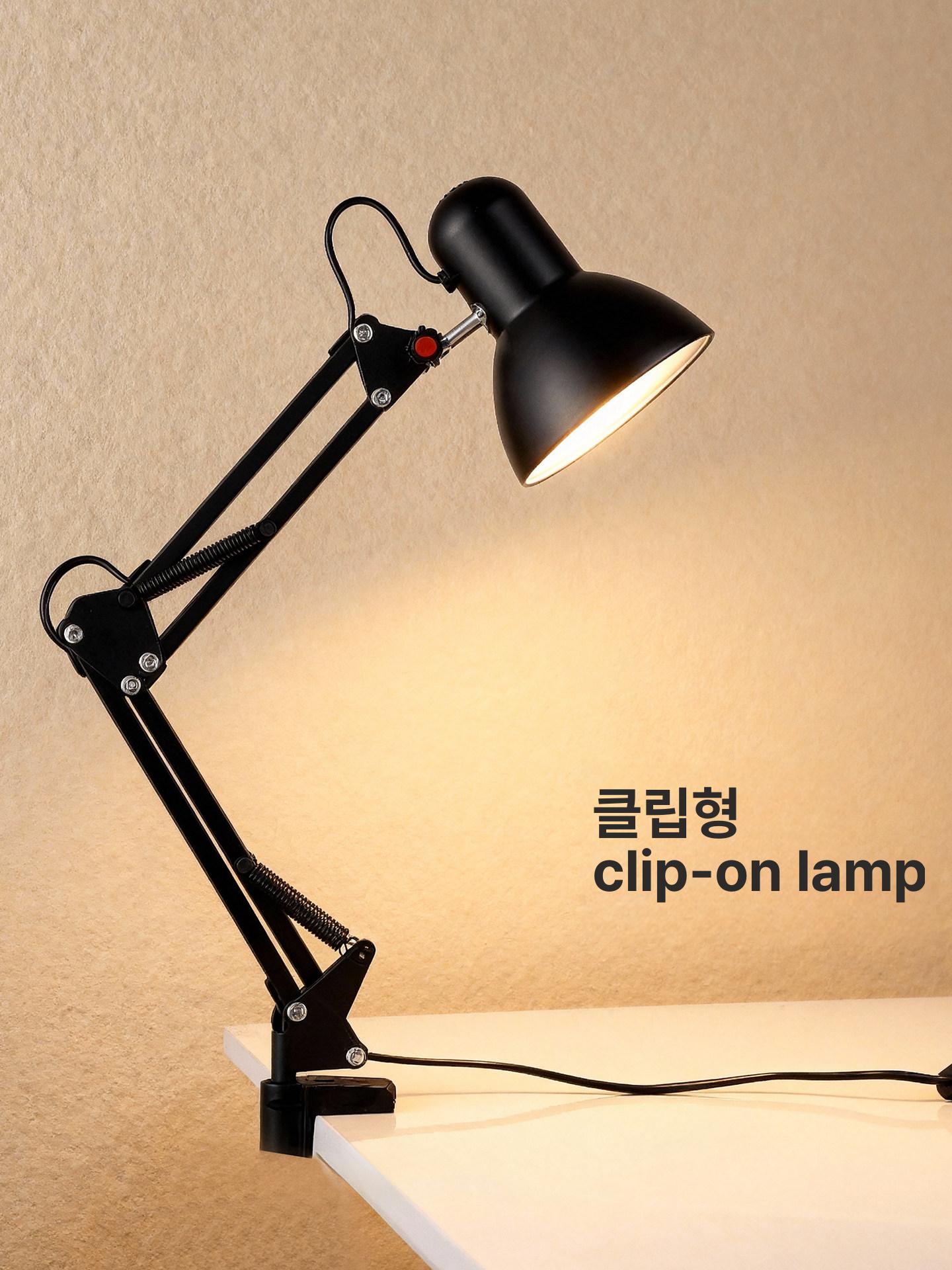전기스탠드 탁상용 미국식 클립 램프스탠드 블랙 블랙 베이스+클립 화이트 버튼 스위치 - 상세 이미지 4