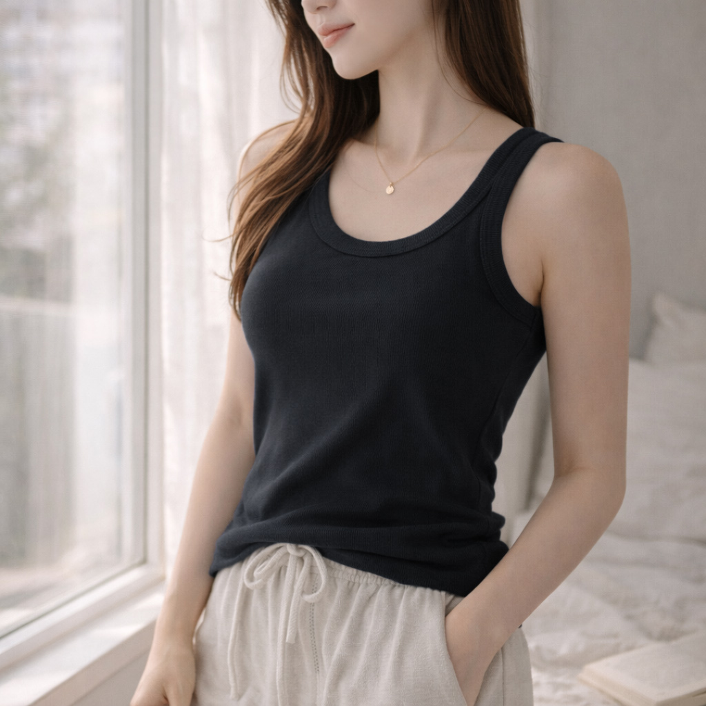 미브레 캡내장 라운드넥 민소매 나시 R 블랙, XL 이미지 6