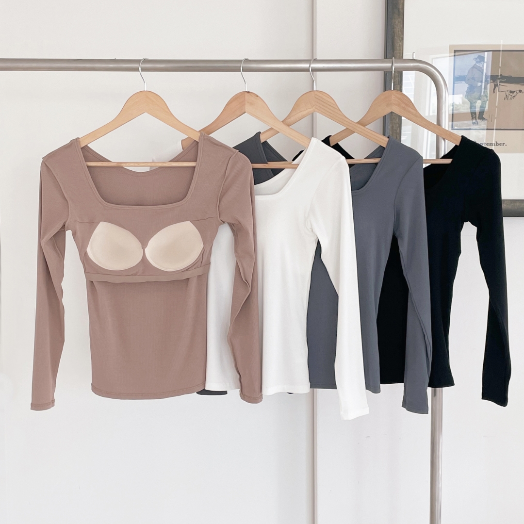 미브레 캡내장 여성 긴팔 브라티 골지 스판 기본티 U타입 블랙, 2XL 이미지 6