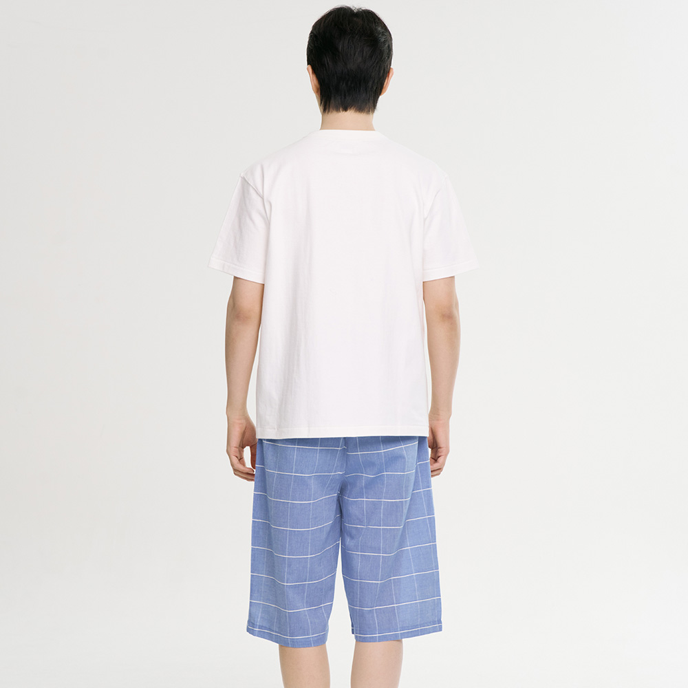 블루 L체크 7부 순면 남성 잠옷 파자마 바지 - 상세 이미지 4