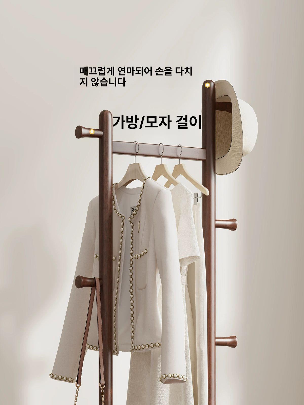 원목 스탠드형 옷걸이 옷거치대 실내 수입 현관 401 섬세한-원목-이중층 커피색 - 상세 이미지 3