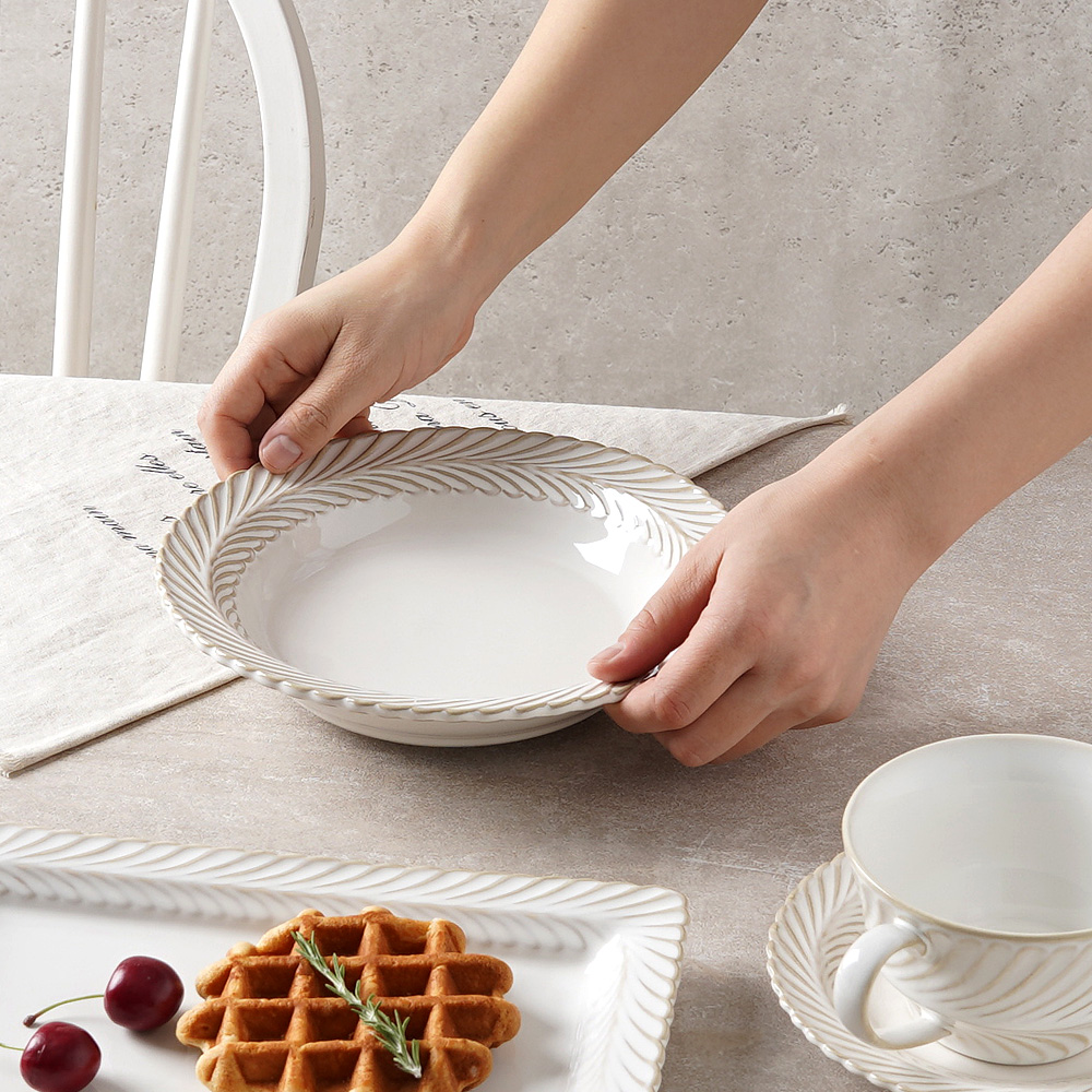 카페 엔틱 파스타 스테이크 디저트 디너 플레이팅 접시 그릇 22.5cm, 파르테논 깊은 - 상세 이미지 4