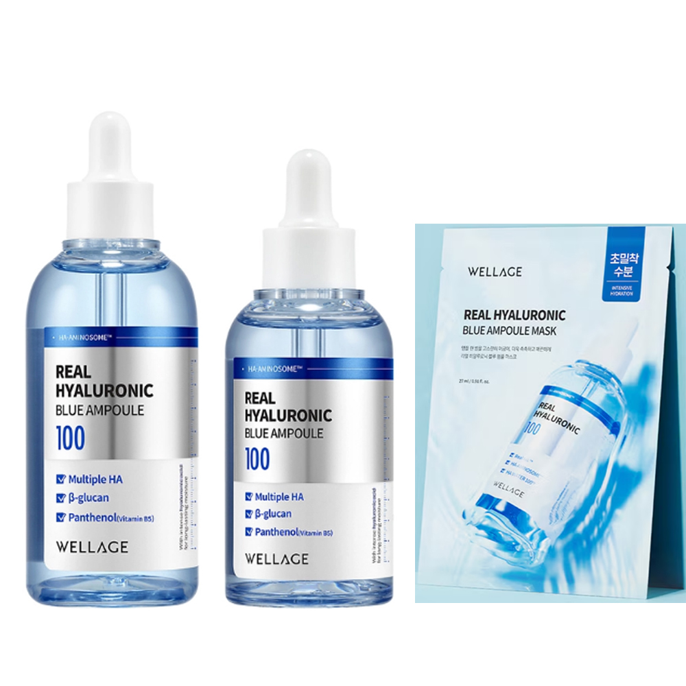 웰라쥬 리얼 히알루로닉 블루 앰플 160ml+초밀착 블루앰플 마스크1장 코스트코 - 상품 이미지