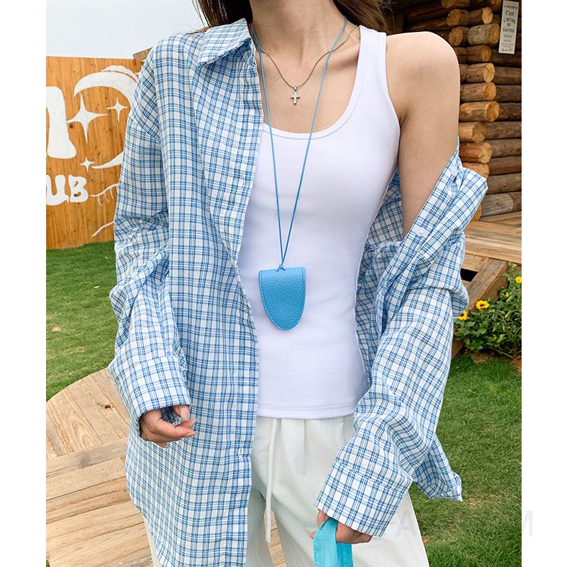 여성 캐주얼 데일리 루즈핏 코튼 체크 자수 포인트 긴팔 셔츠 포켓 레이어드 남방 오버핏 - 상세 이미지 2