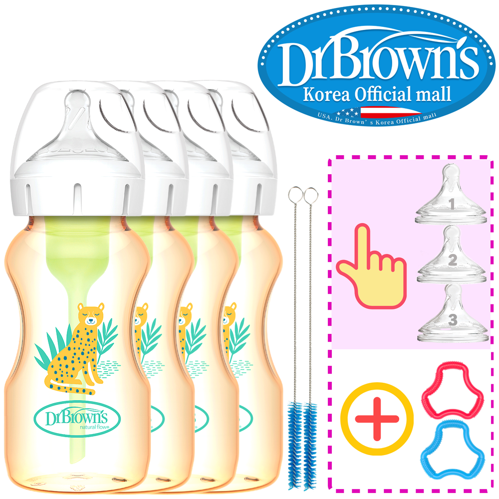 닥터브라운 오피셜 / PPSU 젖병 와이드넥 270ml 4개, 꼭지선택/치발기 옵션선물