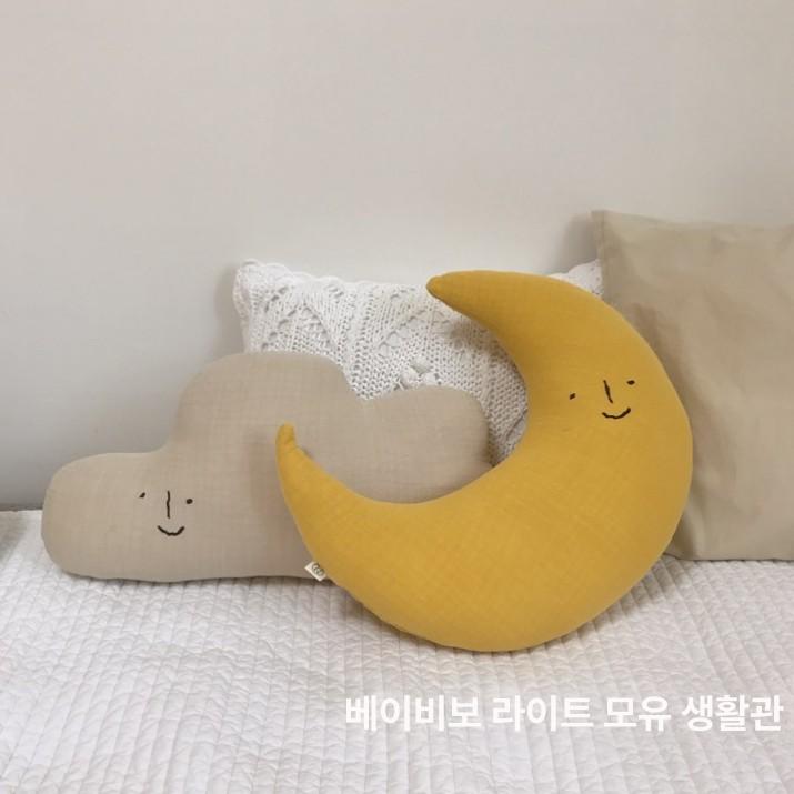 북유럽 귀여운 쿠션 A 구름 모양 베개 달 산 그린 마운틴 패턴 (47x22cm) 중형 - 상세 이미지 4