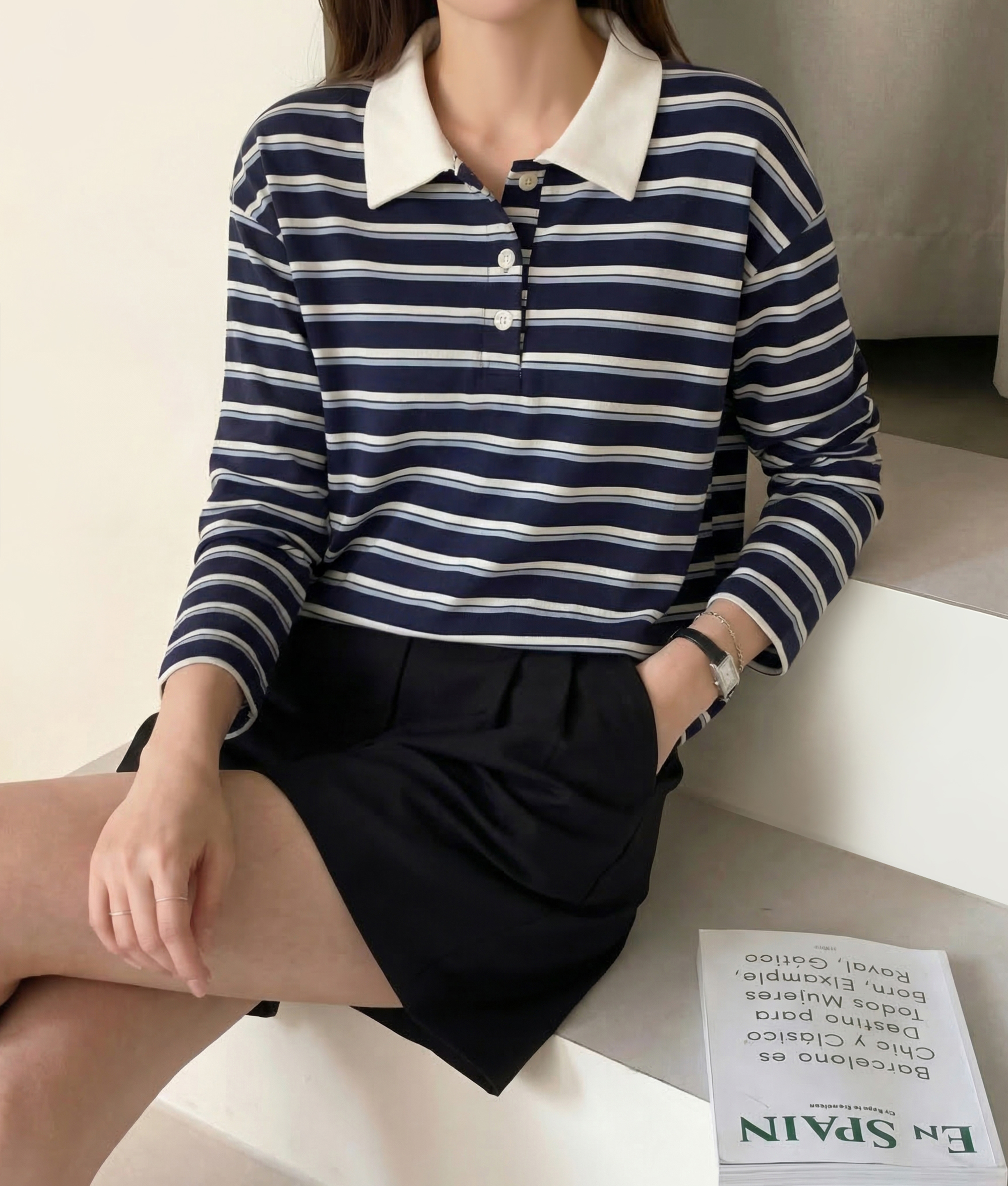 스트라이프카라티 레이어드티 럭비티셔츠 - 상세 이미지 3