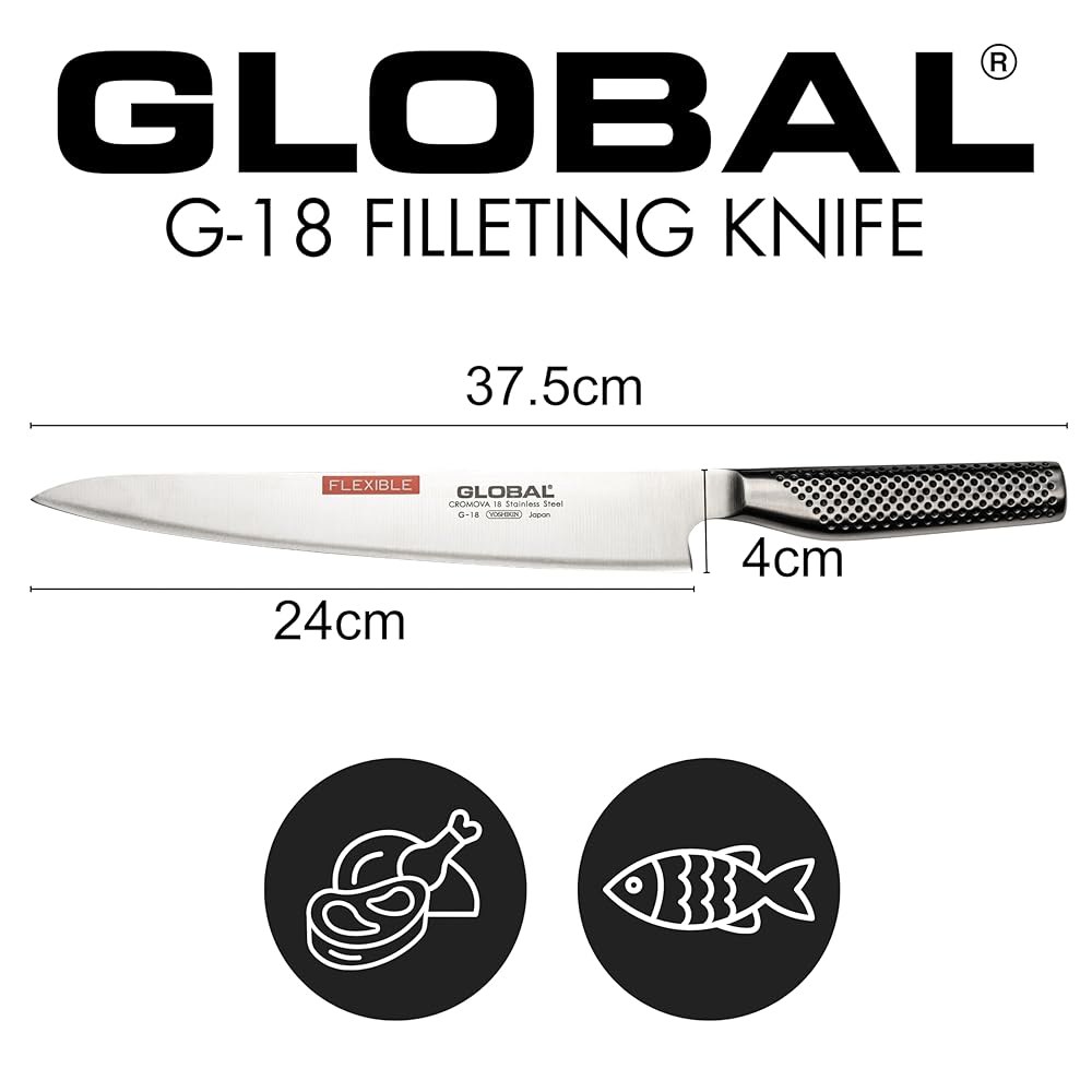 Global 25.4cm(10인치) 유연한 필렛 나이프 일본 면도날처럼 가장자리, 일본산, 경량 스테인리스 스틸, - G-18 날카로운 10 - 상세 이미지 3