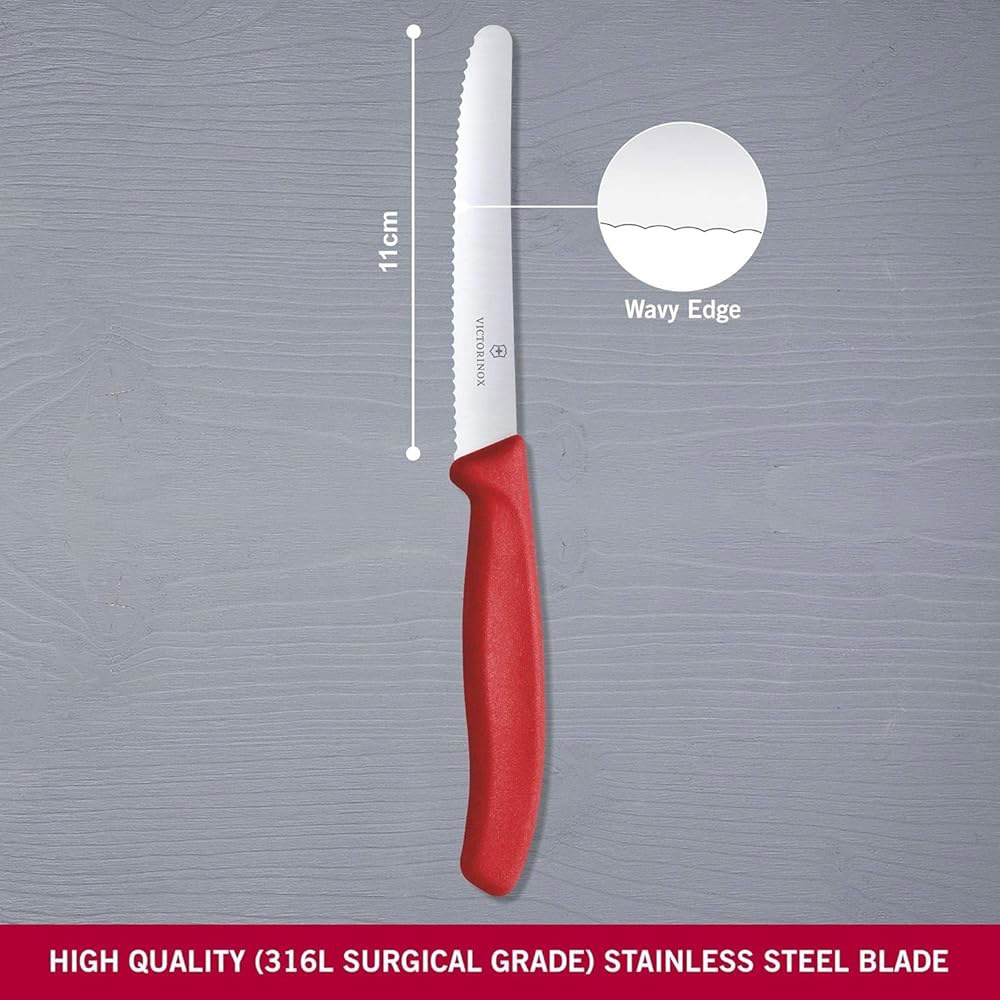 Victorinox Swiss 스테인리스 스틸 6피스 블루 오렌지, 핸들 레드, 톱니 11.4cm(4.5인치) 그린, 포함 옐로우, 세트, 스테이크 파이브록스 원형 나이프 핑크, - 상세 이미지 2