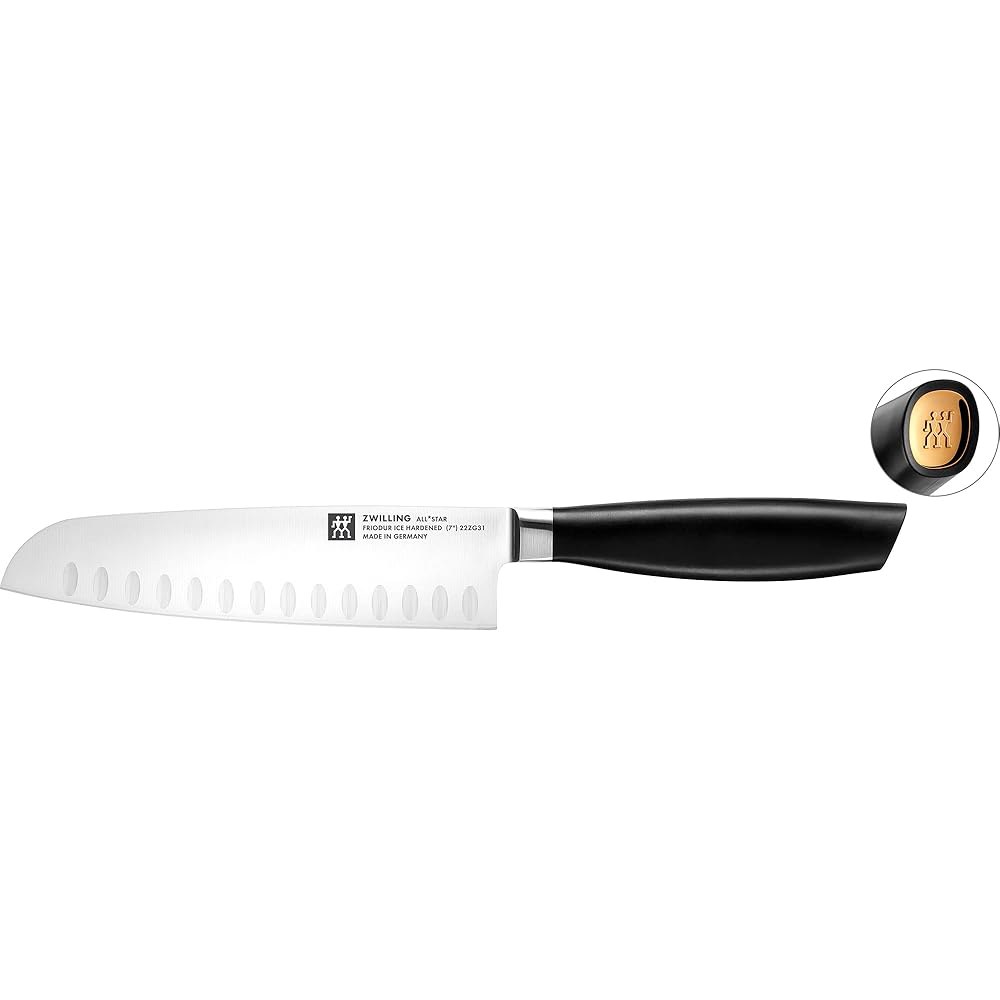 ZWILLING All Star 17.8cm(7인치) 할로우 엔드 산토쿠 광택 캡 엣지 - 골드 나이프 Gold Polished - 상품 이미지