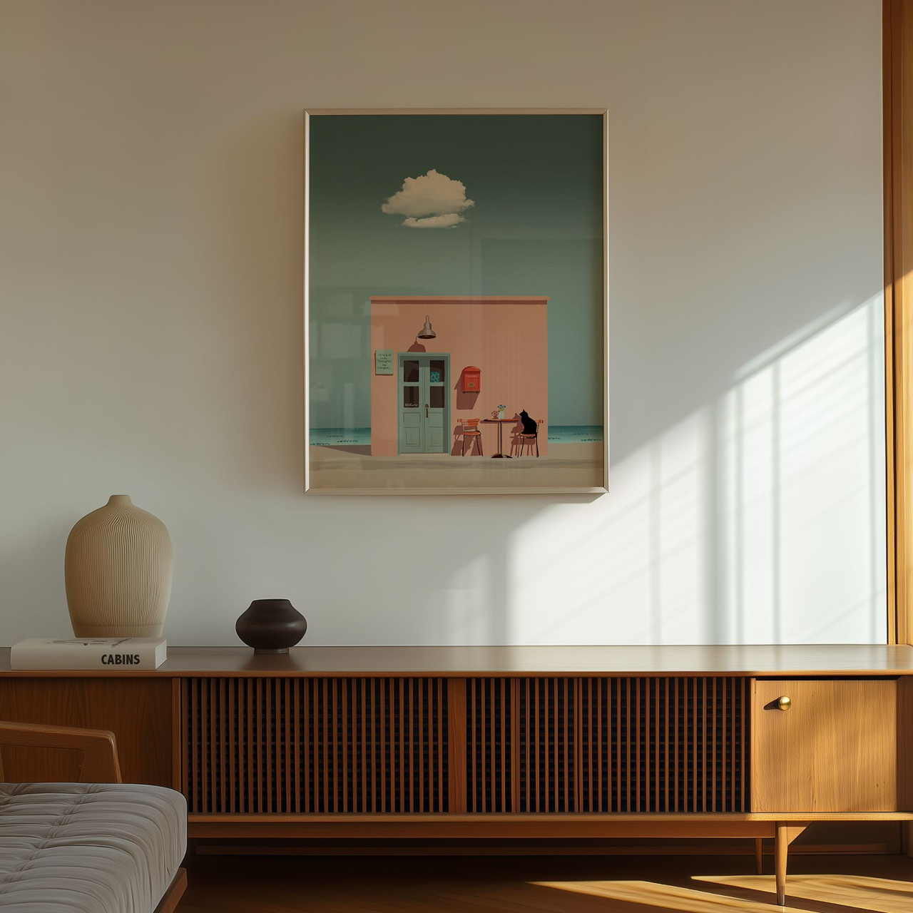 Office of Lost Thoughts 감성 일러스트 포스터 고양이 바다 그림액자 쉼 여유 휴식 카페 거실 호텔 인테리어 - 상세 이미지 3