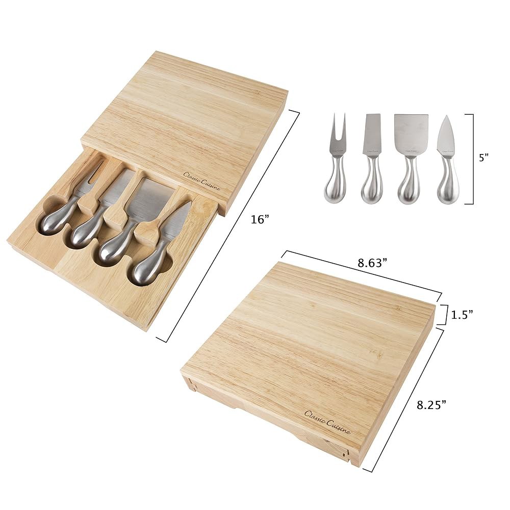 Classic Cuisine 제작 치즈 보드 나무 블록 선물 스틸 포함, cm 오락, 피크닉, 도구와 일상, 5피스 20.25 커팅 x 세트, 20.6 스테인리스 5 pc - 상세 이미지 3