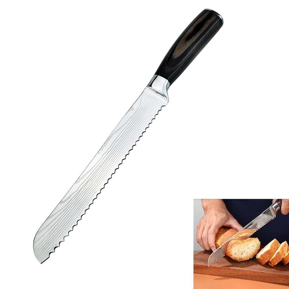 AMBOJIE 빵 칼, 20.3cm(8인치) 톱니 위한 사워도우 날카로운 케이크를 썰기 날 베이글, 나이프, 효율적으로 수제 스테인리스 빵용 스틸 독일 빵, - 상품 이미지