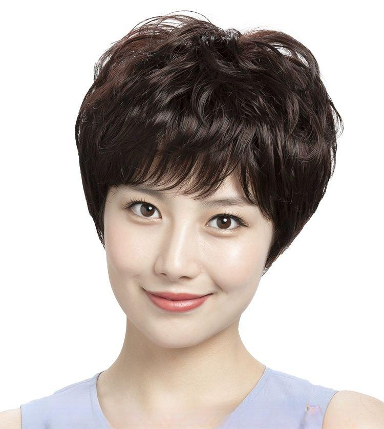 여성 인모 전체 단발 통가발 숏컷 혼합 내추럴 컬러 통기성 메쉬+인공 두피 - 상품 이미지