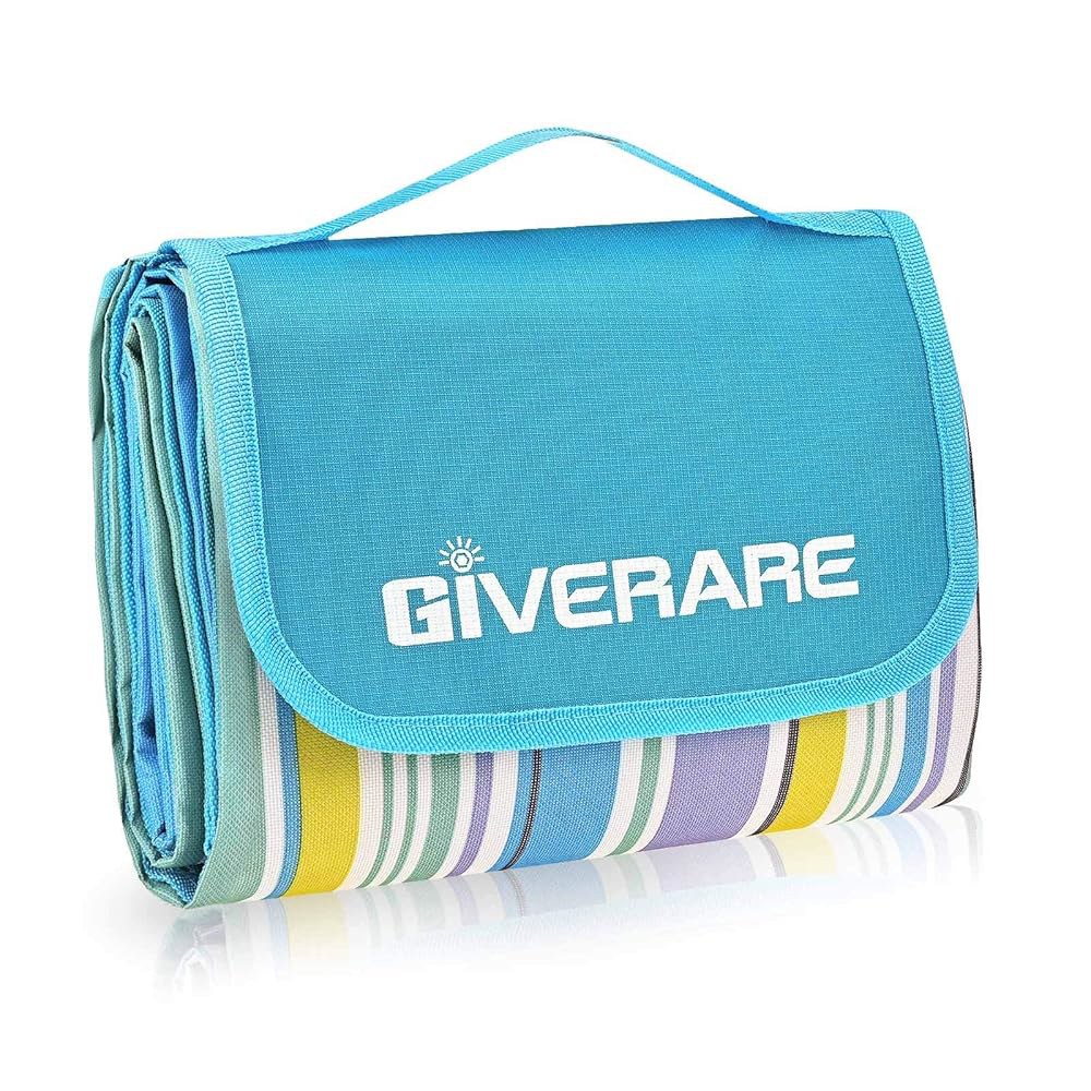 GIVERARE 피크닉 해변 담요, XL 엑스트라 야외 캠핑 건조 빠른 휴대용 옥스포드 라지 매트, 잔디용 여행, 하이킹, 매트 방수 음악 가족 축제, 샌드프리 Blue - 상품 이미지