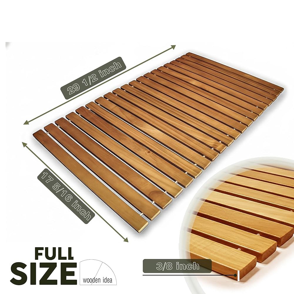 Wooden idea 롤업 나무 피크닉 건조대, 롤 휴대용 PU 표면 여행용 주방, 탑, 접시 캠핑 공원, 싱크 목재 테이블 매트 야외 방수 접이식 잔디 코팅 오버 - 상세 이미지 3