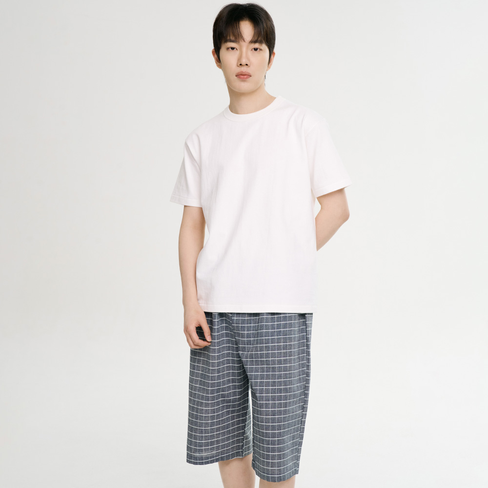 그레이 S체크 7부 순면 남성 잠옷 파자마 바지 - 상품 이미지