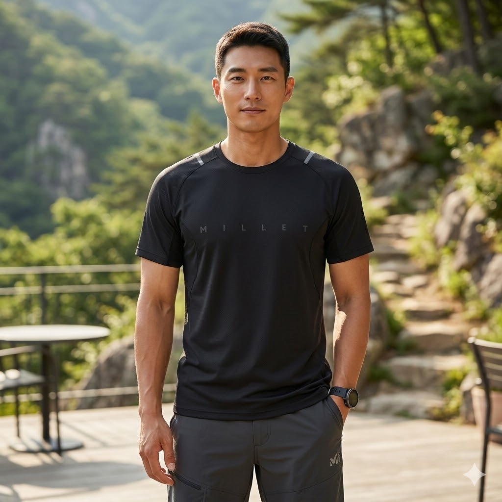 MILLET 밀레 남성 여름 아웃도어 스판 메쉬 아이스 통기 등산 반팔티셔츠 - 상품 이미지