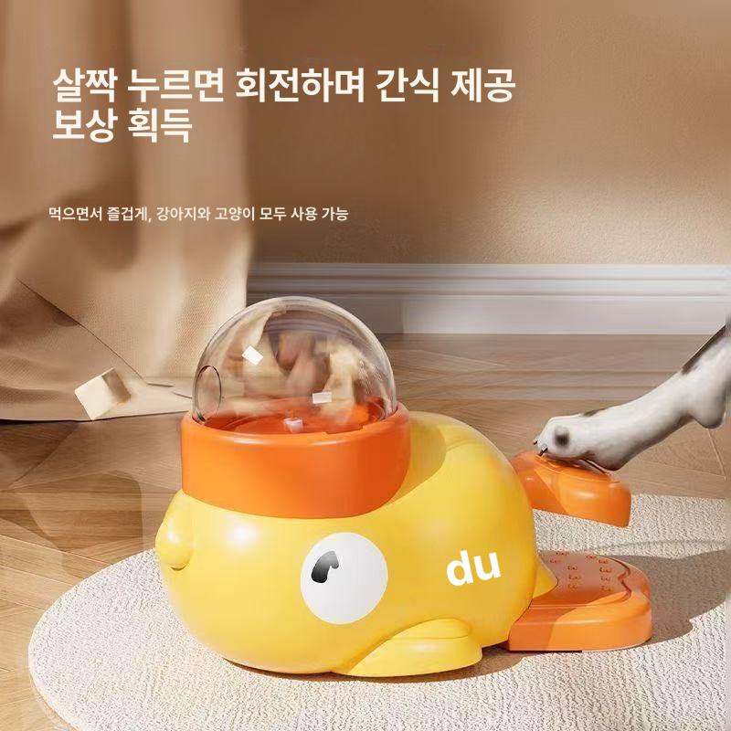 오리 덕 회전 캣 먹이 간식 흰 고양이 랜덤뽑기 장난감 작은 노란 오리 먹이통 - 상세 이미지 3