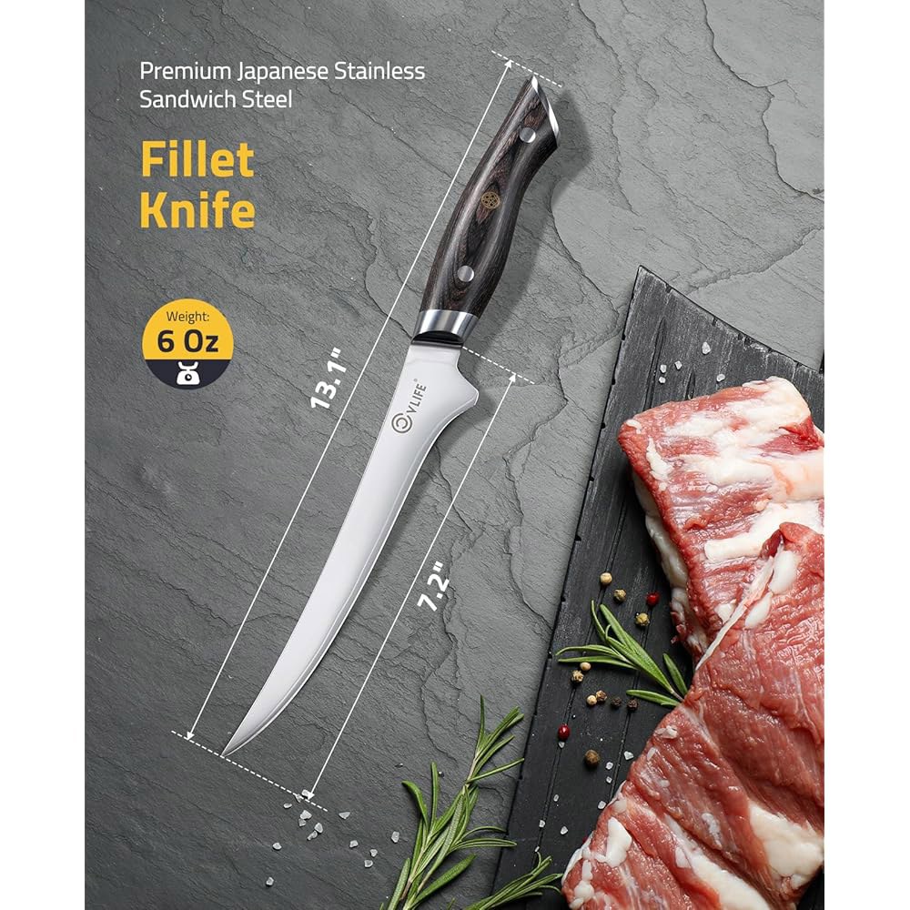 CVLIFE 가죽 칼집이 있는 필렛 주방 스틸 파카우드 이상적 손잡이, 및 일상 공학적 나이프, 가금류 18.3cm(7.25인치) 면도날처럼 인체 위한 10Cr15Mov 생선, - 상세 이미지 3