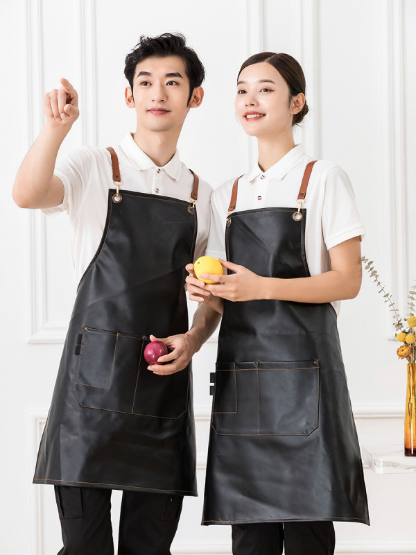 방수 앞치마 커피색 가죽 스트랩 주방 작업용 바리스타 미용실 유니폼 생활방수 조리용 - 상세 이미지 2