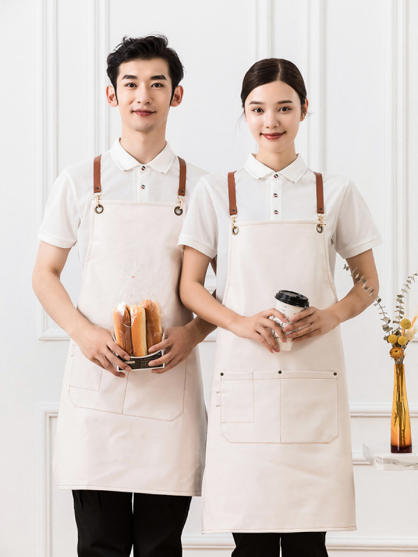 방수 앞치마 커피색 가죽 스트랩 주방 작업용 바리스타 미용실 유니폼 생활방수 조리용 - 상세 이미지 3