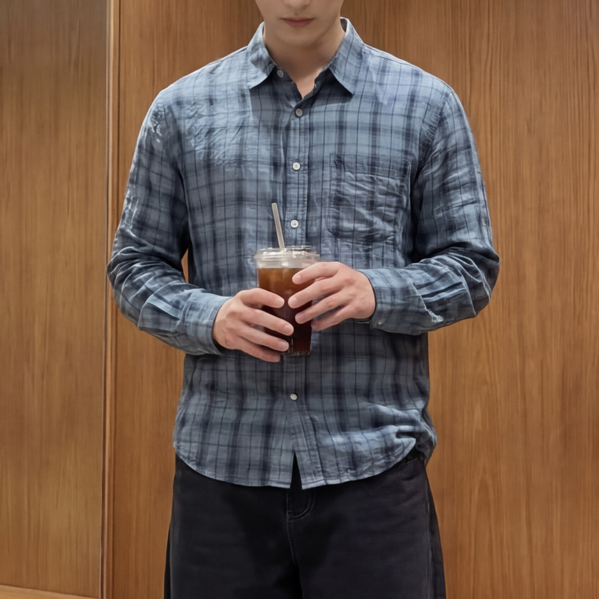 1+1 남자체크남방 오버핏남방 남자빅사이즈셔츠 이미지 7