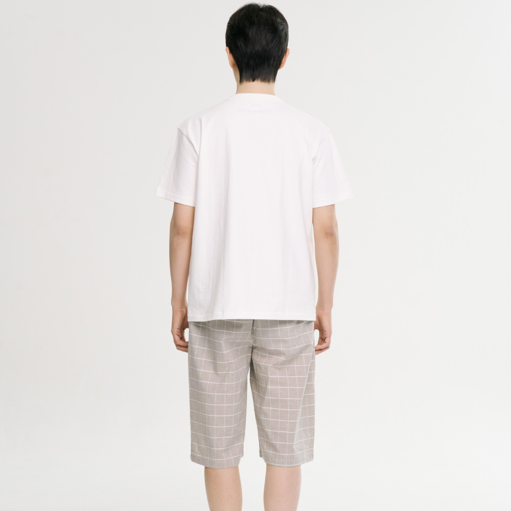 베이지 M체크 7부 순면 남성 잠옷 파자마 바지 - 상세 이미지 4