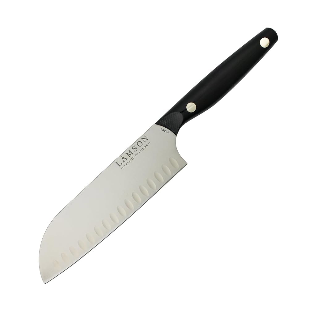Lamson 17.8cm(7인치) 빈티지 산토쿠 나이프, 핸들 쿨렌스클리프(할로우 엣지) 엣지, 미드나잇 블랙 Midnight Black - 상품 이미지