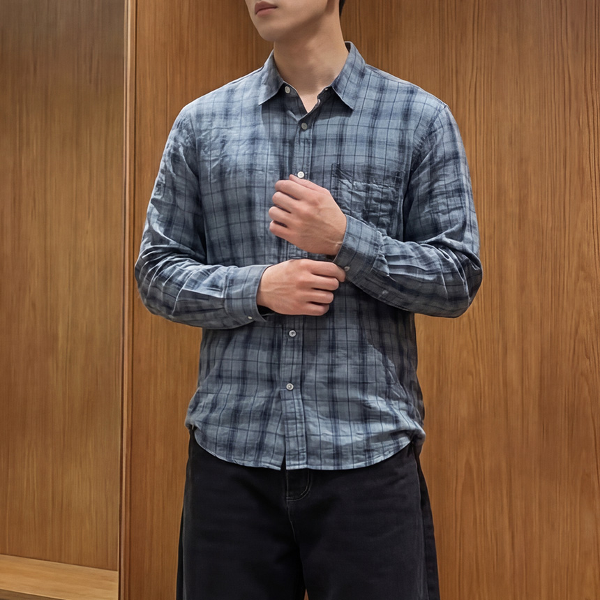 1+1 남자체크남방 오버핏남방 남자빅사이즈셔츠 - 상세 이미지 3