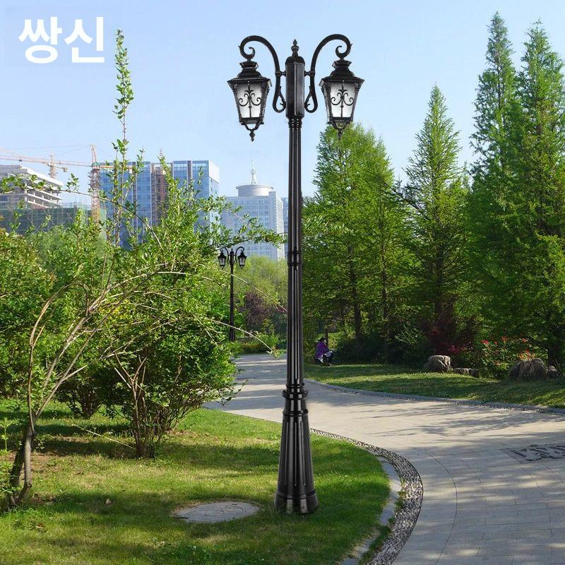 전원주택 주물 엔틱 마당 펜션 전기 유럽 야외 가로등 1.8m 듀얼 헤드 블랙 LED 광원 포함 - 상세 이미지 2