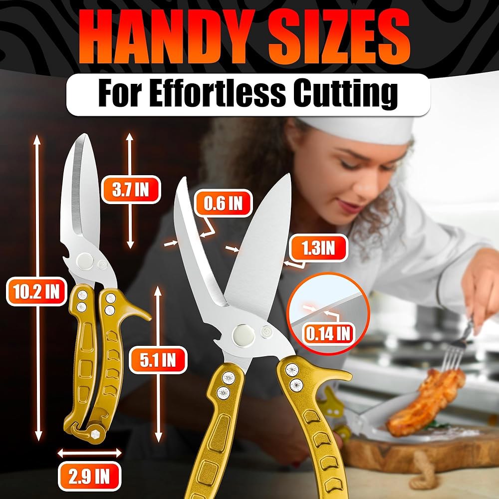 4-in-1 Multifunction Heavy Duty Kitchen Seafood, Meat for Bone Turkey (Gold) Blades & Sharp Fish, Sc - 상세 이미지 2