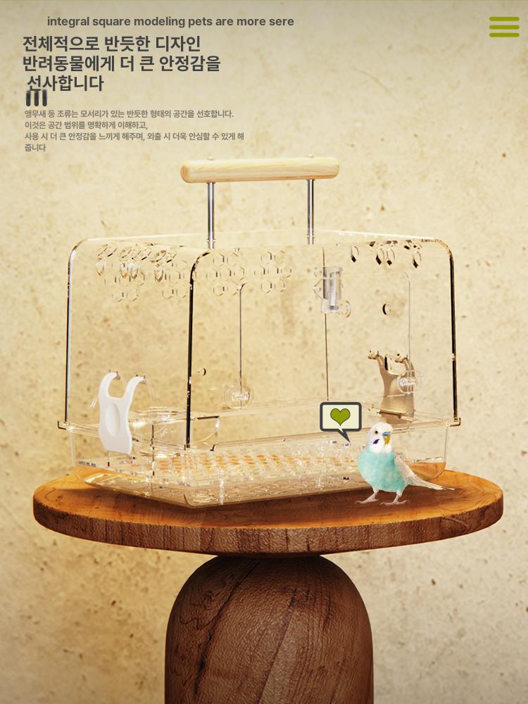 휴대용 이동장 앵무새 투명 새장 케이지 아크릴 캐리어 산책 소형 조류 - 상세 이미지 3