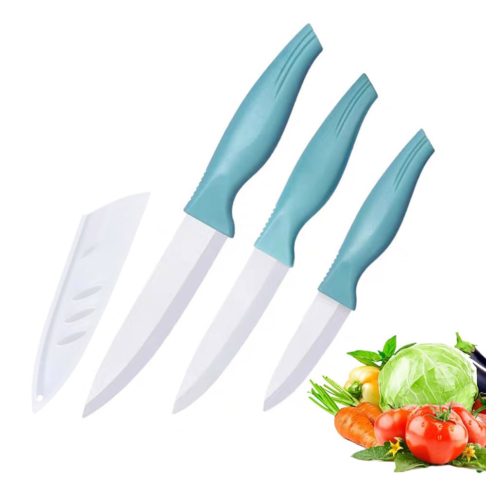 Zhiyun 3피스 블루 세라믹 나이프 12.7cm(5인치) 채소, 7.6cm(3인치) 빵에 10.2cm(4인치) - 닭고기, (블루) 버터 적합 및 쇠고기, 필링 과일, 세트 - 상품 이미지