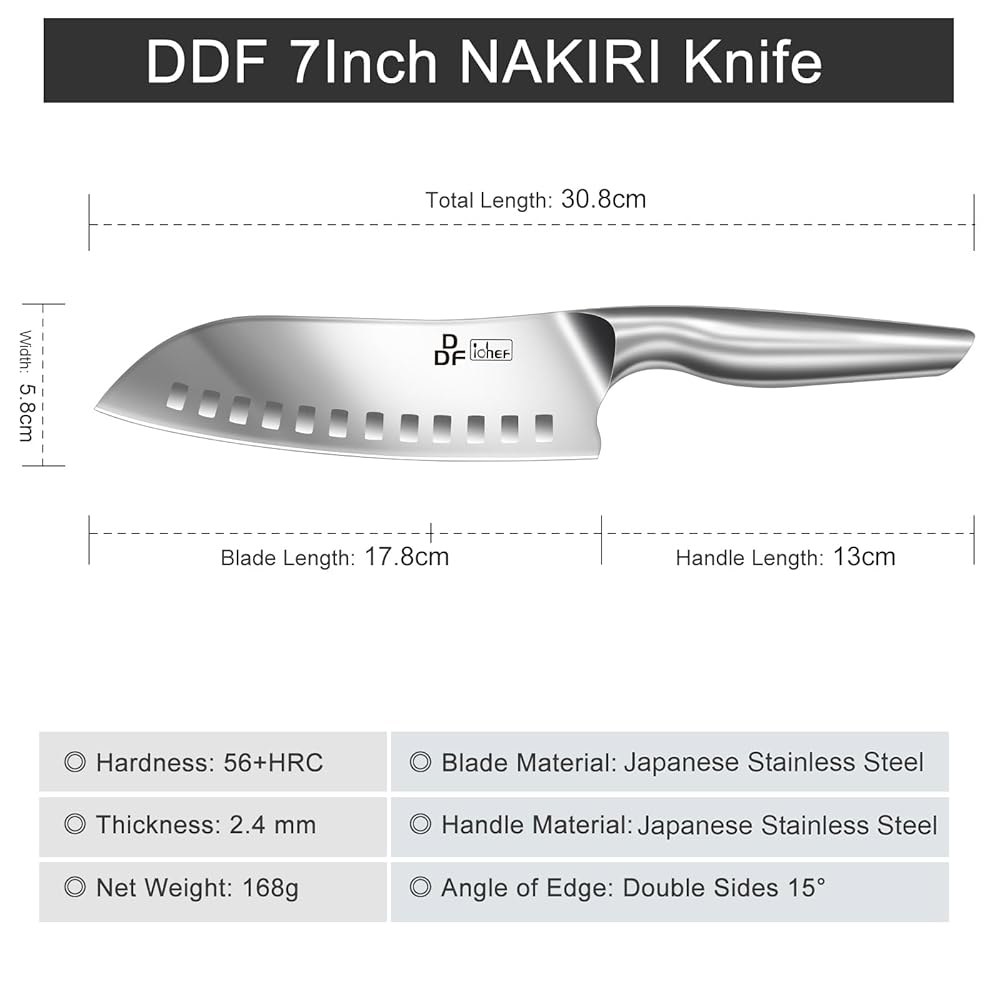 DDF iohEF 주방 칼, 셰프 17.8cm(7인치) 스틸 울트라 샤프 전문 일본 산토쿠 나이프 나이프, 미끄럼 스테인리스 요리 손잡이 인체 공학적 방지 - 상세 이미지 3